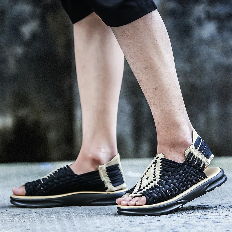 

Hersevll 2019 UncleJerry Summer Sandals for Men & Women Boys and Girls Breathable Shoes Woven Upper Slip-on man Beach Sandal