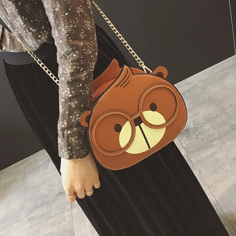 

New Cute Cartoon Bear Shoulder Bag Wome Fashion Chain Handbags Black/Brown Color Messenger Bag