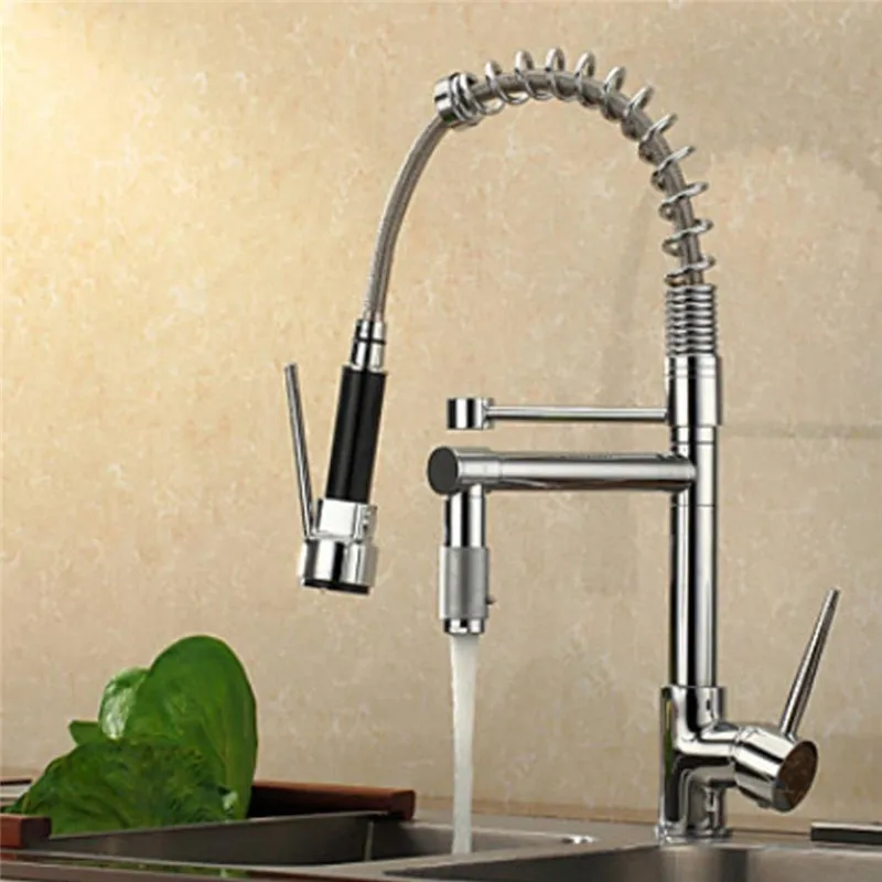 

Pull Down Out Spring Pullout Spray Kitchen Sink Vessel Faucet Two Spout Swivel Chrome Wet Sink Bar Faucets Pot Filler