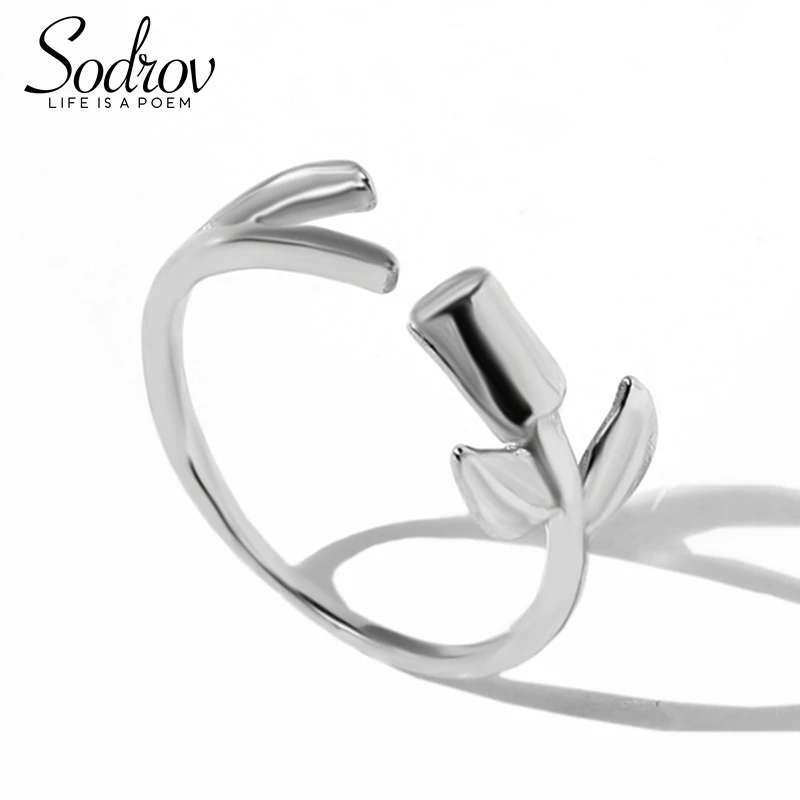 

SODROV Real 925 Sterling Silver Adjustable Open Ring Female Romantic Flower Bride Wedding Ring High Jewelry HR024