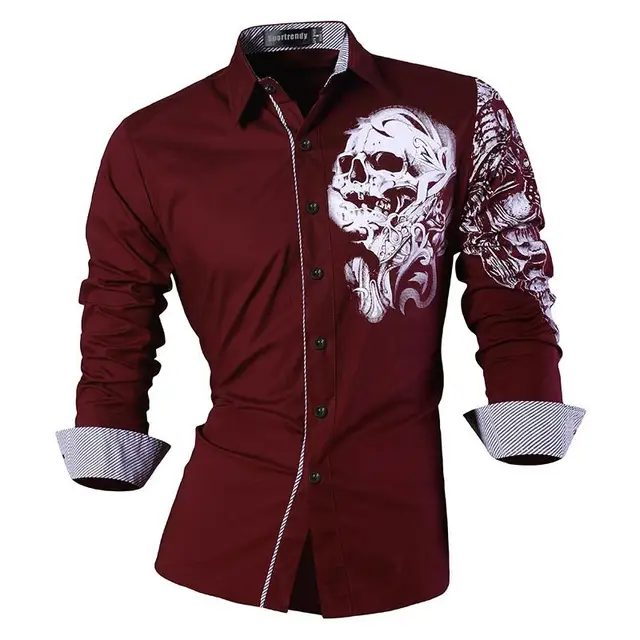 Sportrendy Men's Shirt Dress Casual Long Sleeve Slim Fit Fashion Dragon Stylish JZS041 JZS042-WineRed