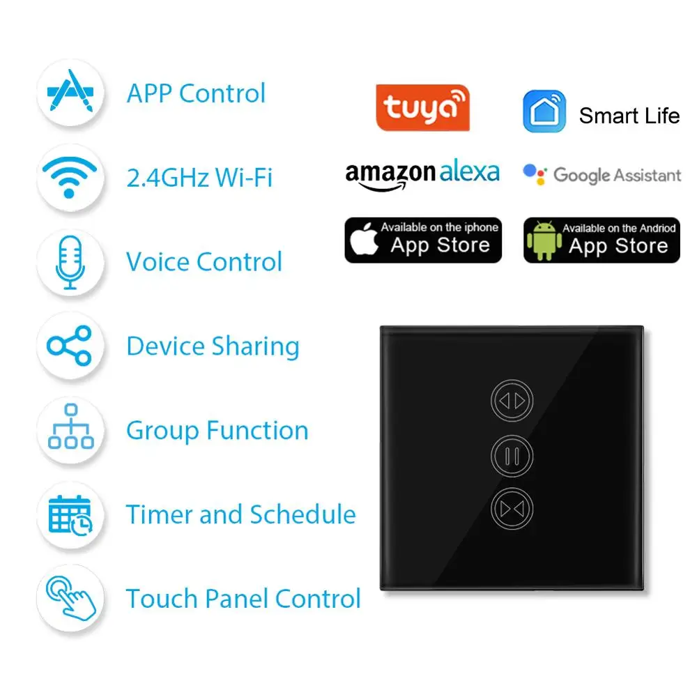 Tuya Smart Life WiFi Curtain Switch for Electric Motorized Curtain Blind Roller Shutter, Google Home, Amazon Alexa Voice Control