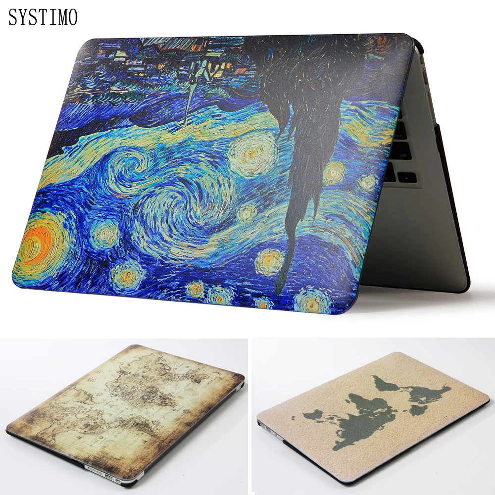 SYSTIMO Hard Painting Map Laptop Case for Apple Macbook Air Pro Retina 11 12 13 15 for New Mac book Air 13 with Touch Bar A1932