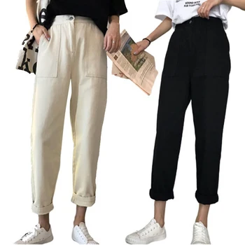

Spring Women Clothing Straight Overalls Casual Pants Korean Elastic Waist Buckle Cargo Pants Trousers