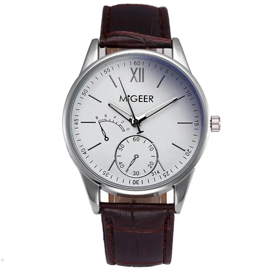 MIGEER Vintage Men Quartz Wristwatches Stainless steel Leather