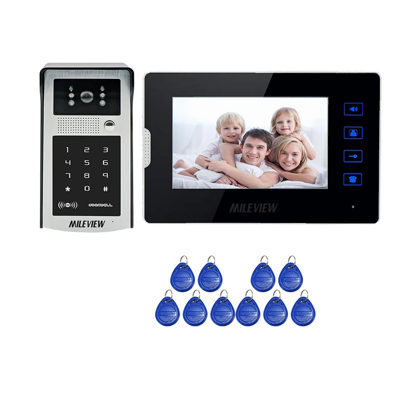 

FREE SHIPPING New 7" Color Touch Key Monitor Video Door Phone Intercom System + Metal Waterproof RFID Code Keypad Door Camera