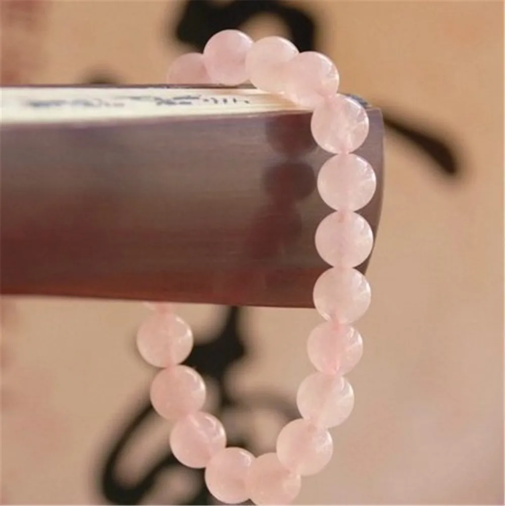 

Pink Rose Powder crystal Quartz Natural Stone Bracelet Elastic Cord Pulserase Jewelry Beads Lovers woman Gift