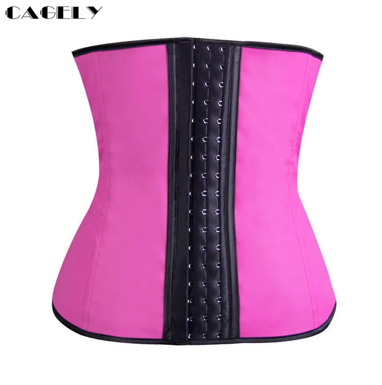 

Rose Red Latex Corset Waist Trainer Cincher Workout Body Shaper Hook&Eyes Latex Waspie Basque Sexy Sporting Shapewear
