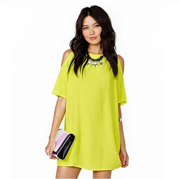 

2019 Women Fashion Dress Casual Loose Oversize Off-shoulder O Neck Short Sleeve Chiffon Solid Color Sexy Dresses