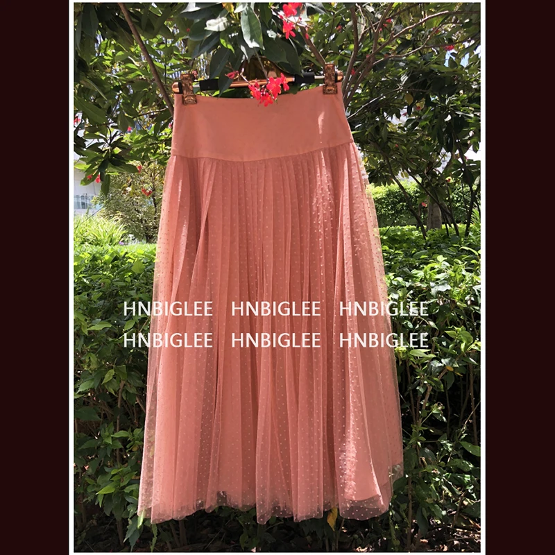 

Women's skirt 2019 summer new tulle flocking mesh high-end elegant retro long skirt A-line skirt Silk lining 3 colors