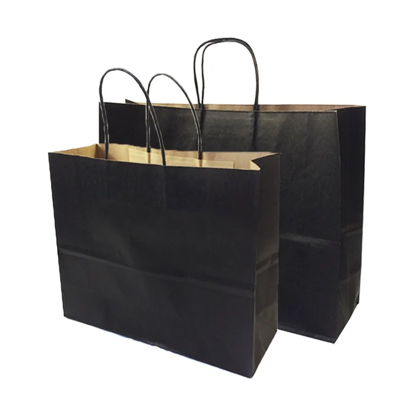 10 Pcs/lot Gift Bags With Handles function High-end Black Paper Versatile 6 Size Recyclable Environmental Protection Bag