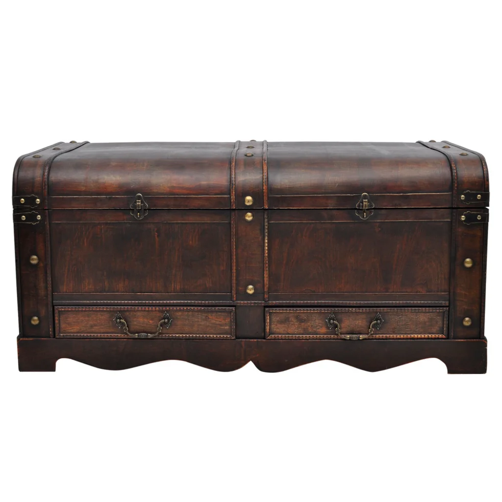 Vintage Large Wooden Coffee Table Treasure Chest Brown Coffee Table Rectangle Living Room Furniture Antique Style Coffee Table