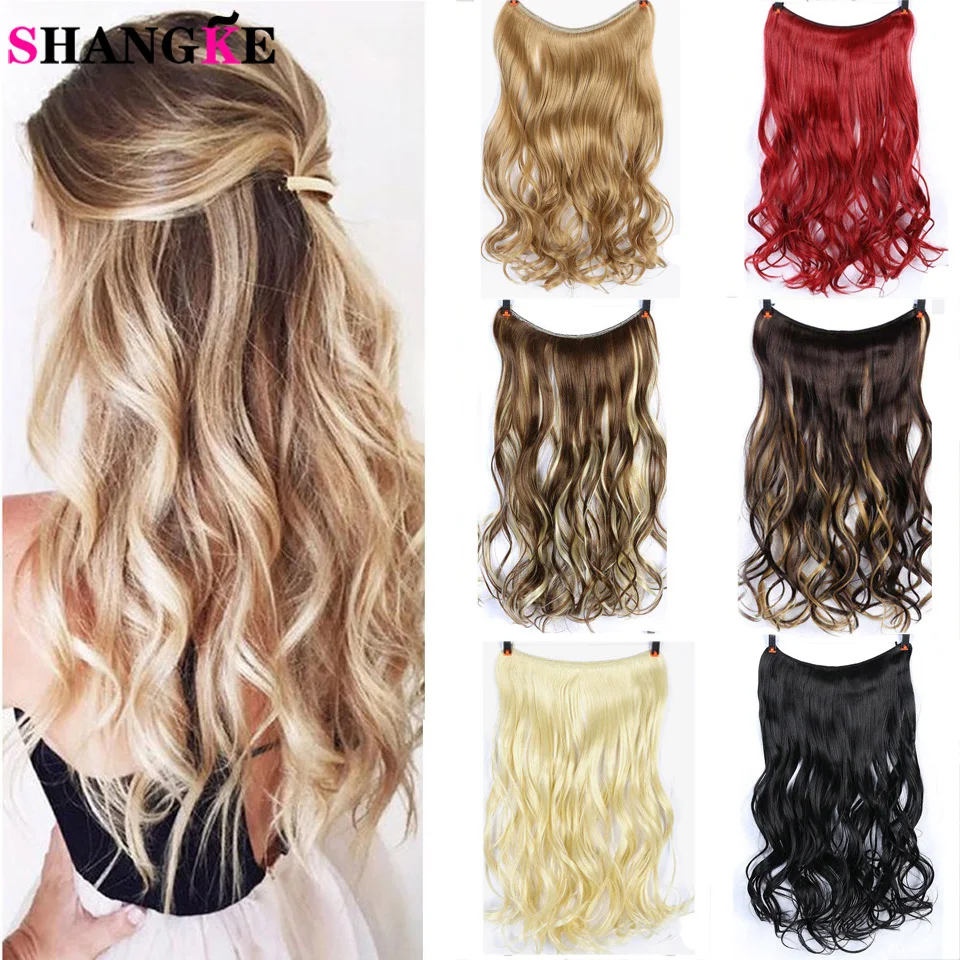 

SHANGKE 24inch Half Full Head Synthetic Curly Long Clip in Hair Extensions One Piece Hairpiece Black Brown Blonde