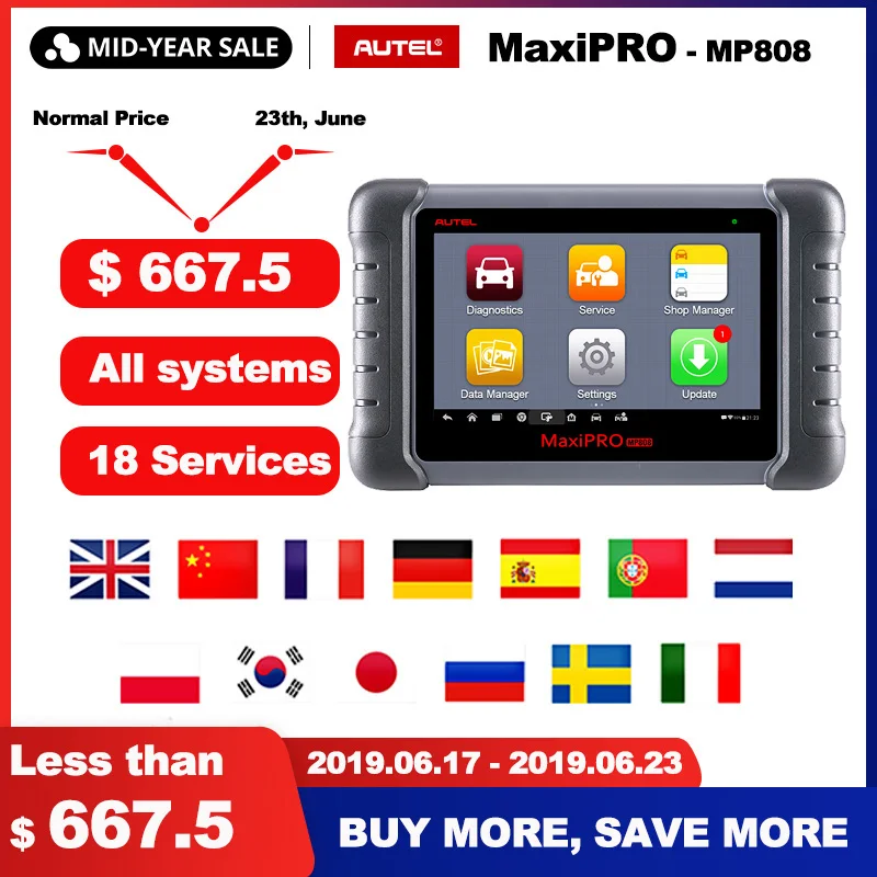 

Autel MaxiPRO MP808 OBD2 Scanner Car Diagnostic Tool OBDII OE-level Bi-directional Control key programmer Code Reader PK DS808