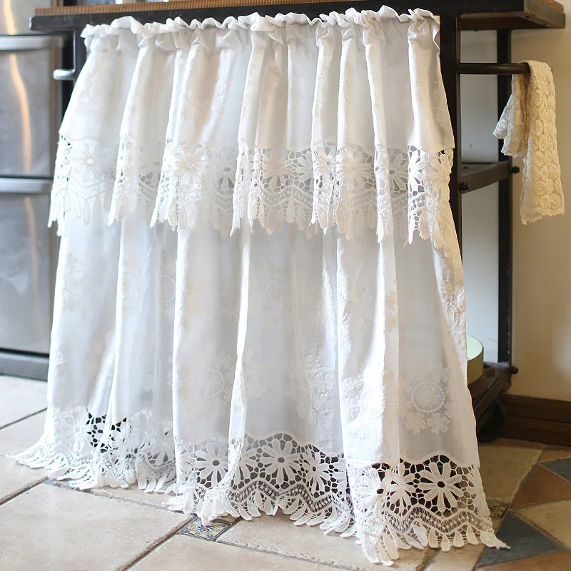 

Nordic Country Lace Half-curtain Pure White Cotton Coffee Curtain Openwork Embroidery Short Curtain for Kitchen Cabinet Door