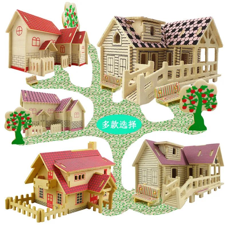 

3D DIY Puzzle Castle Model Cartoon House Assembling Wooden Toy Kid Early Learning Construction Pattern Gift Child House Puzzle