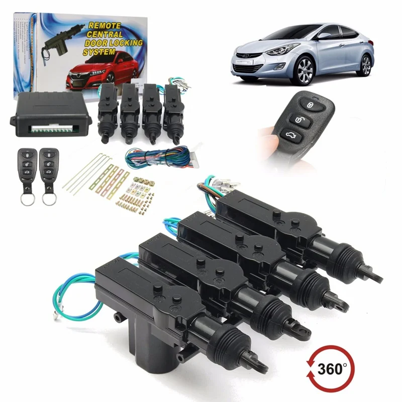 

433.92MHz 1 Set 4 Door Remote Control Keyless Entry Central Lock Locking Kit + Car Alarm + Ribbon Kit + Central Motor