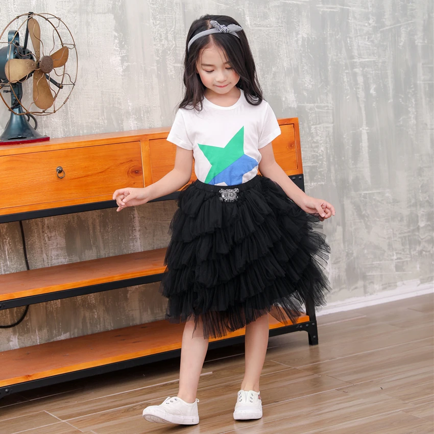

Spring Summer 2019 Tutu Skirts Baby Girl Clothes Princess Mesh Girl Dresses Cake A-line Fashion Solid Black Skull Ball Gown 1-9Y