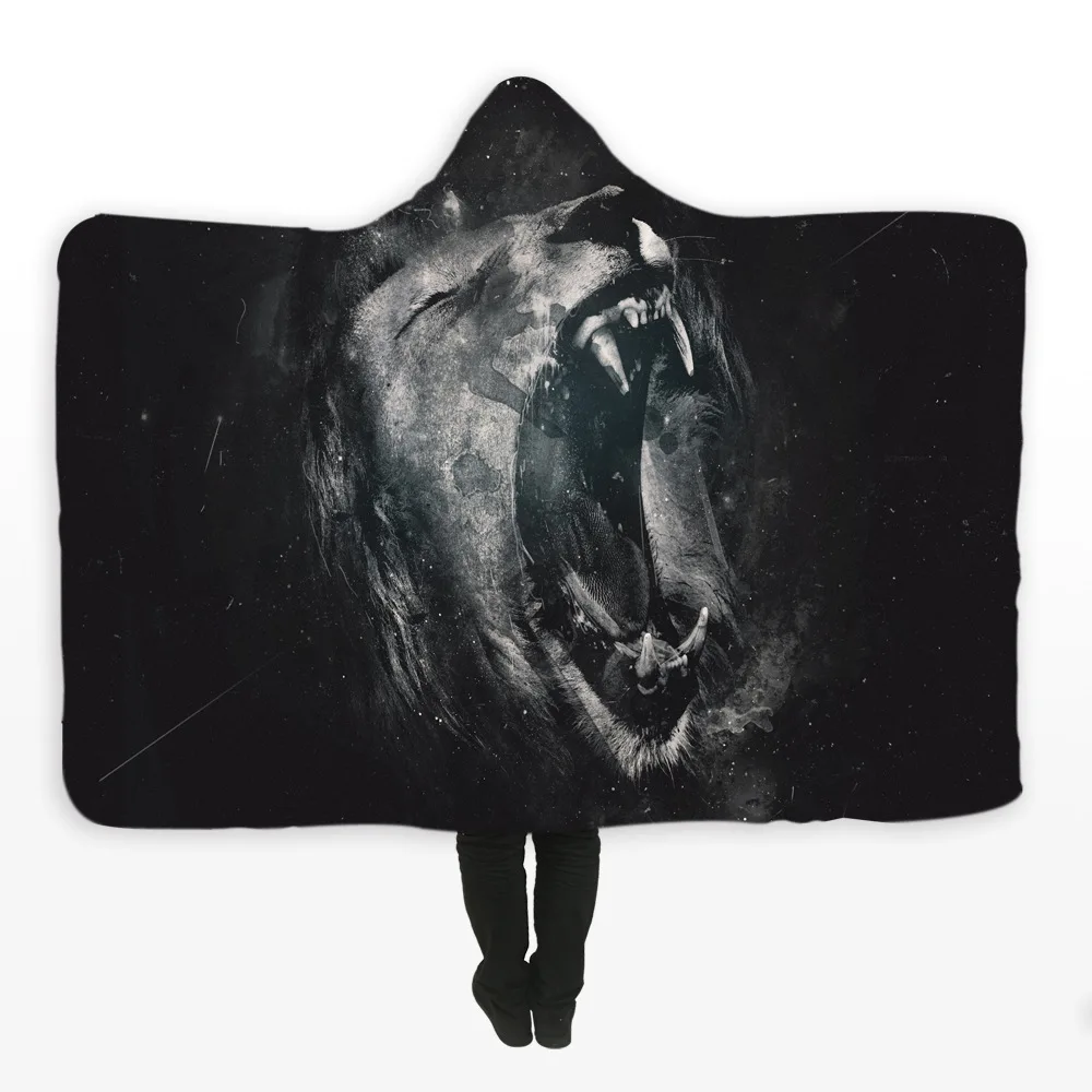 Animal Hooded Blanket Adults Wolf Hooded Blanket Printed Hooded
