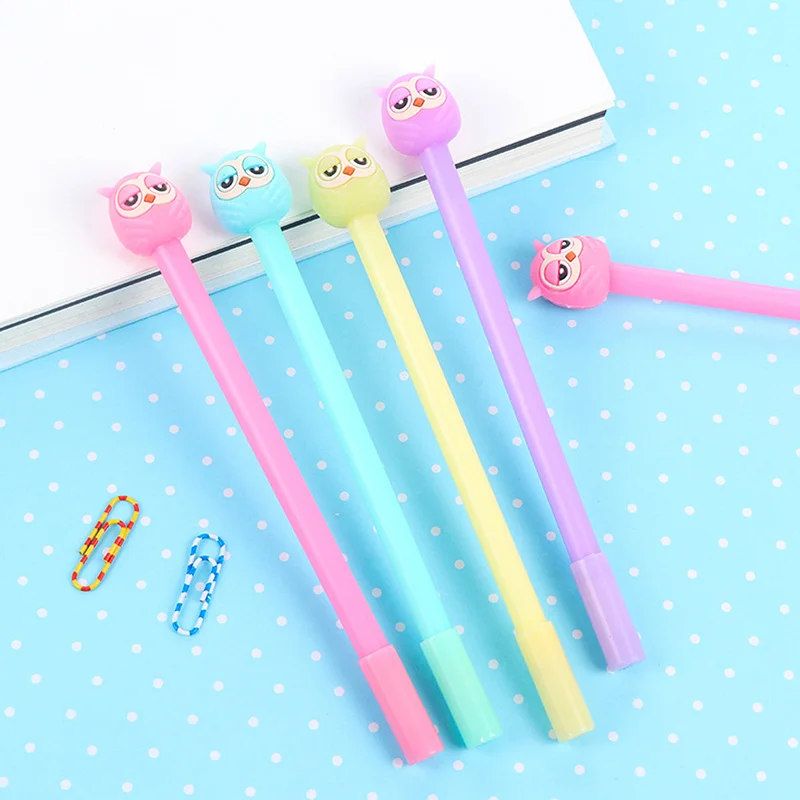 €250000 wijzer in geldzaken 4 pcs lot 0.38mm Black Ink Plastic Gel Pen Creative Cute Kawaii Owl