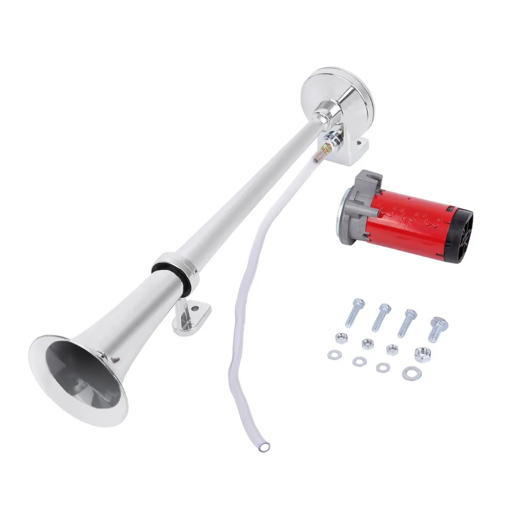 Silver 12V 125db 5 Trumpet Car Boat Van Air Horn Kit With Air
