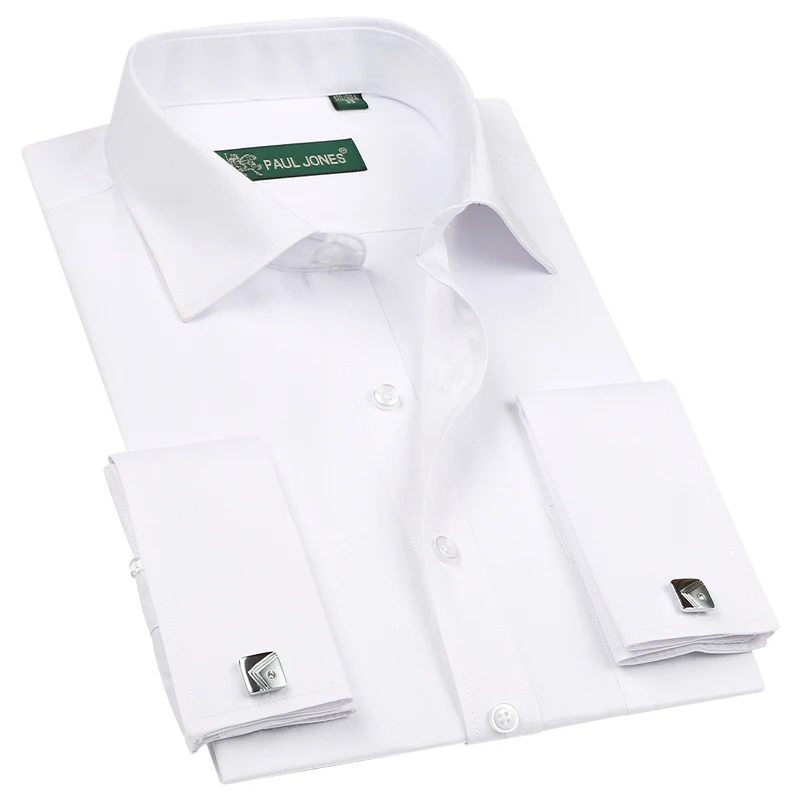 

French Cuff Men Dress Shirt Solid Color Long Sleeve Cufflink Shirts Male Wedding Shirts