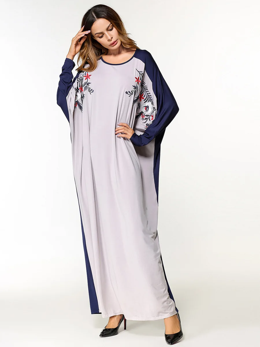Мусульманское Для женщин платья Бэтмен рукавами вышитые Средний Большой Размеры женское платье Ближний Восток муслиновое платье халаты