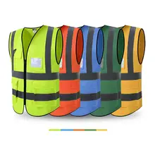 Флуоресцентный светоотражающий жилет с несколькими карманами, защитная одежда, жилет для ночной езды, 5 цветов