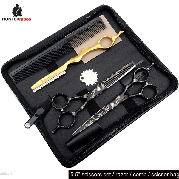 5.5in set with razor 20% скидка HUNTERrapoo HT9140 из нержавеющей стали Кобальт красоты ножницы для волос набор " Парикмахерские ножницы для парикмахерских салонов - Цвет: 5.5in set with razor