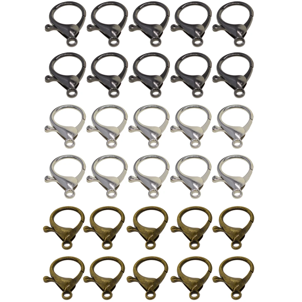 30 Sets Large Antique Metal Bag Lobster Clasp Clips Snap Hooks For King Ring Necklace Bracelet Chain DIY Jewelry Findings