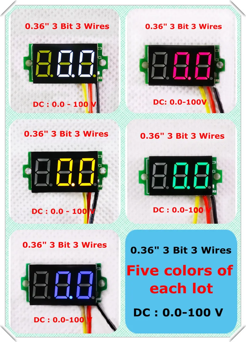 RD Красный/Синий/Зеленый/Желтый/Белый Цвет СВЕТОДИОДНЫЙ Дисплей DC 0-100 В 0.36