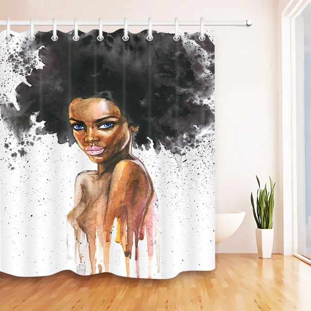 Lb Waterproof Watercolor African American Afro Y Art Shower Lb Waterproof Watercolor African American Afro Y Art Shower Curtain Woman Polyester Bathroom Curtains Fabric