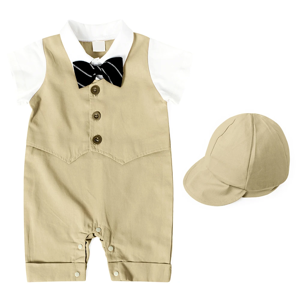 

AmzBarley Baby boy clothes Newborn Boy suit Cotton Romper boy suits formal gentleman Bow tie + hat infant boy summer clothing