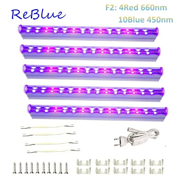 ReBlue Led Grow светильник расти светодиодные лампы 7 Вт растительная лампа для выращивания светильник для растений полный спектр для выращивания растений в помещении AC220V T5 лампы для растений - Испускаемый цвет: 5Pcs 4Red10Blue