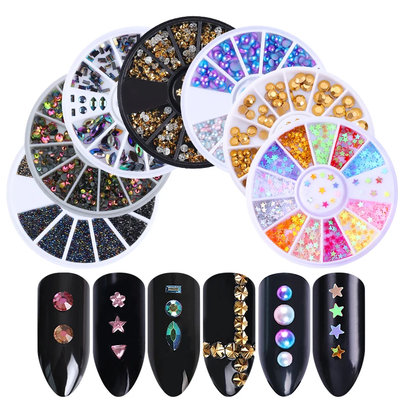 

1Box Colorful Flatback Rhinestones Mixed Size Nail Studs Manicure DIY 3D Nail Art Decoration Wheel 28 Patterns