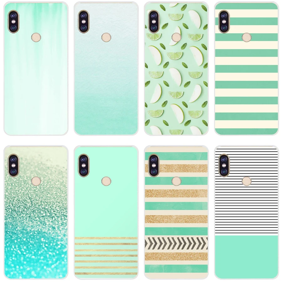 

49H Minimal Mint Stripes Soft Silicone Tpu Cover phone Case for xiaomi redmi 6 pro 5 plus note 6 pro 4 4x mi 8