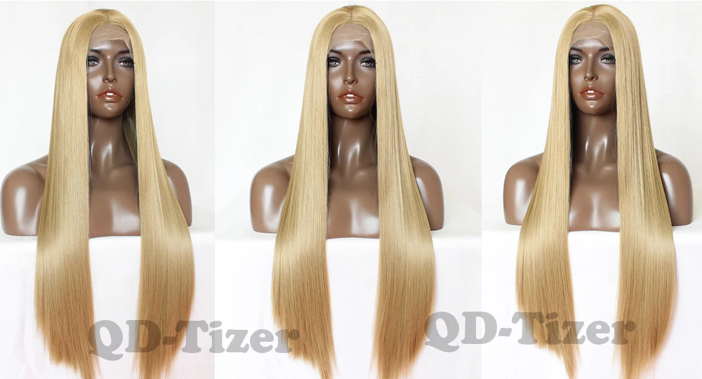 qd-tizer long straight blonde synthetic lace front wigs 7