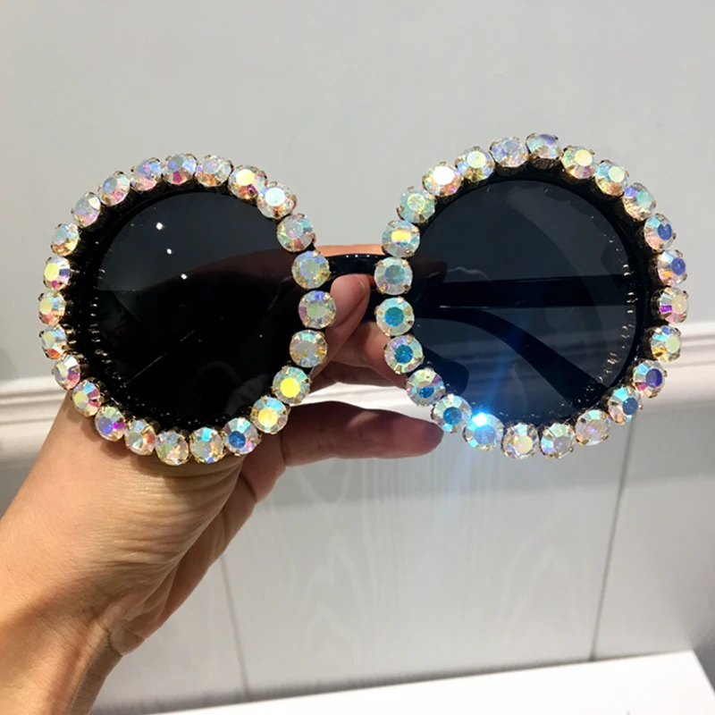 Oversized Sunglasses Women vintage luxury Rhinestones sunglasses round sunglasses men shades for women oculos 