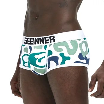 

Seeinner Men Brand Breathable Printed Cotton Male Panties Sexy Cueca Gay Pants U convex pouch Underwear Boxer shorts Underpants