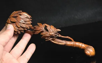 

Crafts statue 8 Chinese Folk collect Boxwood wood exquisite cicada bamboo lucky Ru Yi