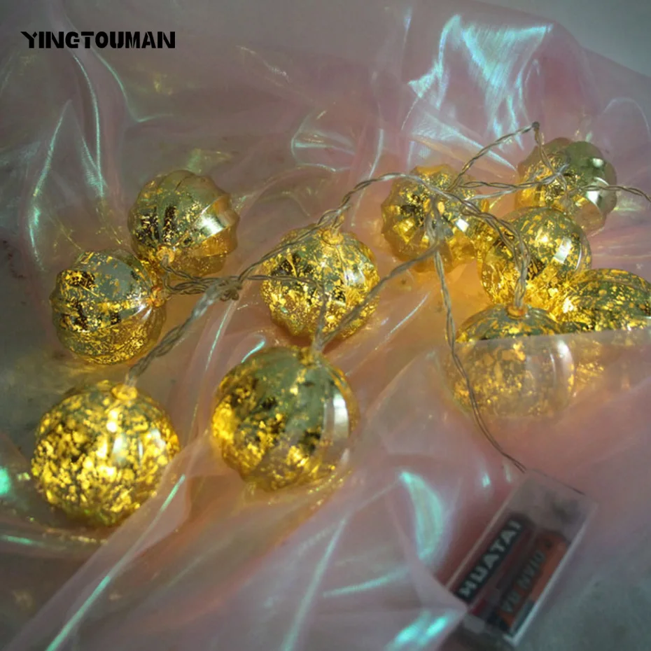 

YINGTOUMAN 2pcc/lot Battery Gold Ball Christmas Holiday Decoration Light Garden String Lights Outdoor Decorative Lamp 1.5m 10LED