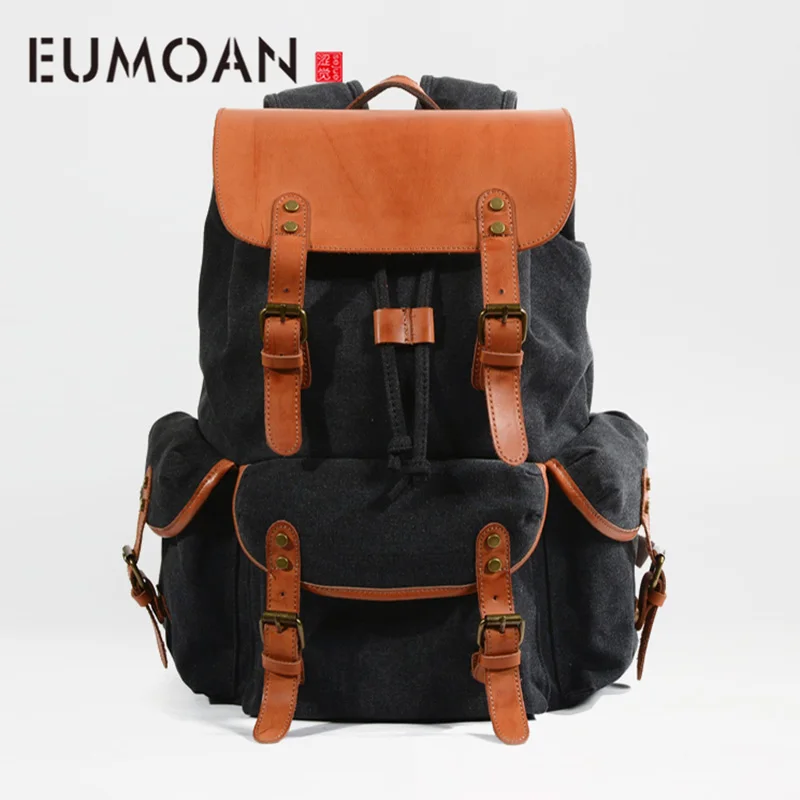 

EUMOAN Waterproof oil wax canvas bag, retro outdoor travel shoulder bag, large capacity mountaineering bag, computer backpack