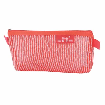 

1 PCS School Nylon Meshy Zippered Pen Pencil Bag Holder for Children Pouch Red