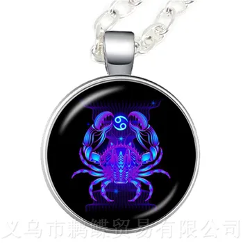 

New 12 Zodiac Signs Necklaces Retro Twelve Constellations Cabochon Glass Time Gem Pendant Necklaces For Women Men