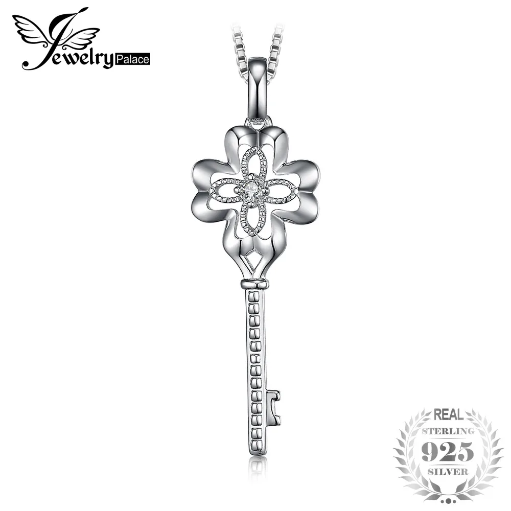 

JewelryPalace Romance Flower Key Openwork Cubic Zirconia Pendant Necklace 925 Sterling Silver 18 Inchs Box Chain