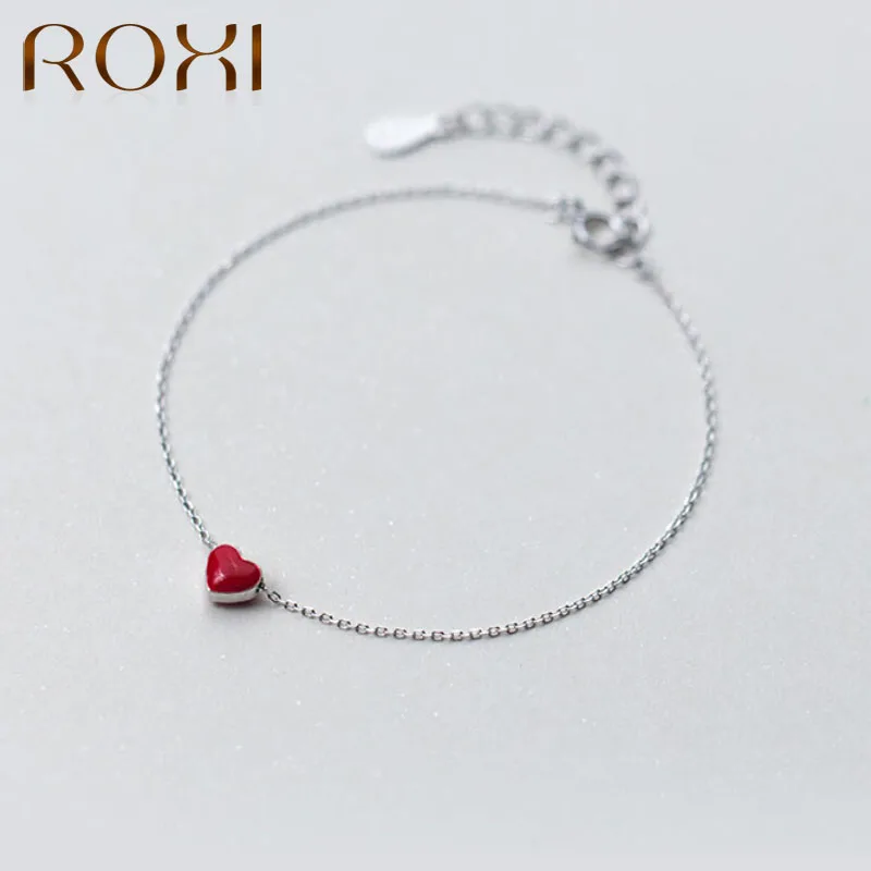 

ROXI Lucky 925 Sterling Silver Bracelets for Women Tiny Red Glaze Heart Charm Bracelet Wedding Party Jewelry pulseira feminina