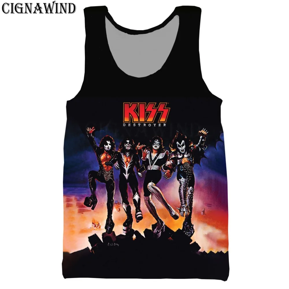 

Fashion cool Hip hop Rock kiss band vest men/women 3D printing vests casual Harajuku style Bodybuilding streetwear Tops
