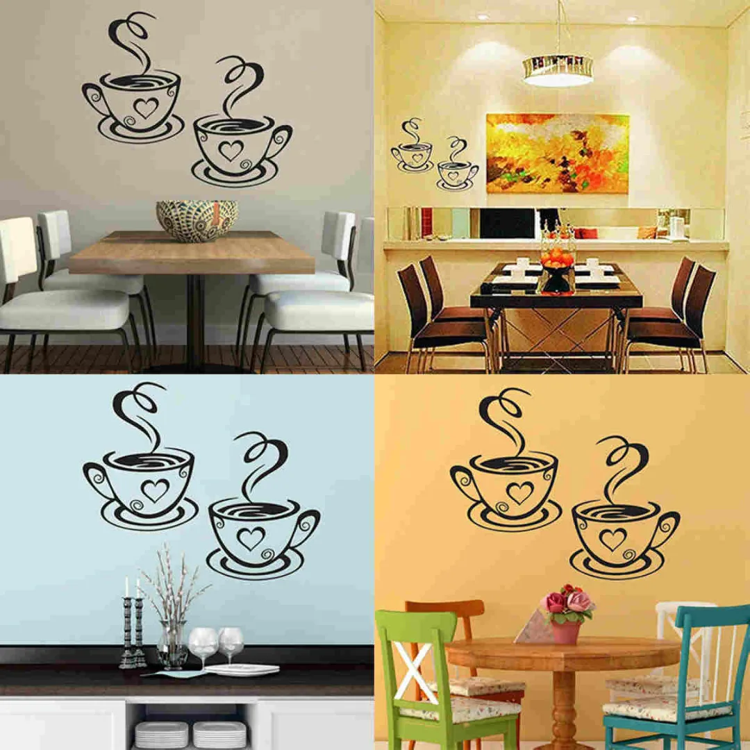 31x 19cm  DIY Coffee Cups Cafe Tea Wall Stickers Art Vinyl Decal Kitchen Restaurant Pub Decor