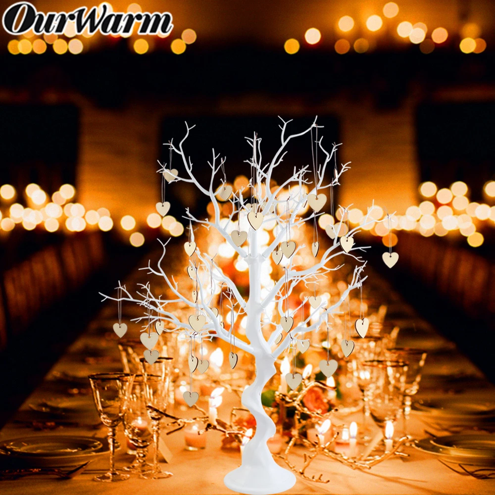 OurWarm белое свадебное центральным искусственное дерево завод бирки в форме сердца привести бусины Висит вечерние приветствовать гостя