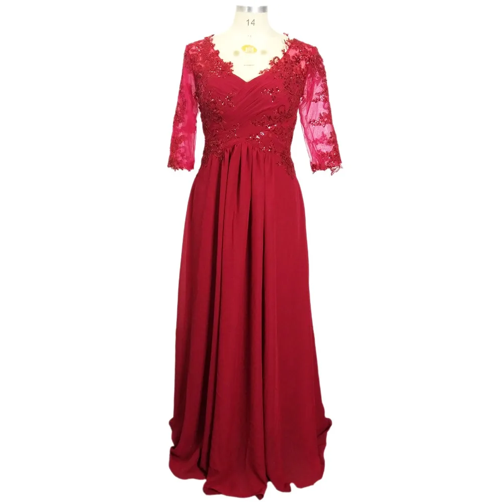 Floor Length Cap Sleeves High Slit Red Evening Gowns Robe 2019 Soiree